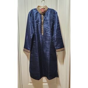 Mens Royal Blue Gold Embroidery Kurta Pyjama Size 40 Mascot Fashion Studio